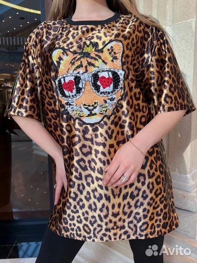 Леопардовая футболка оверсайз