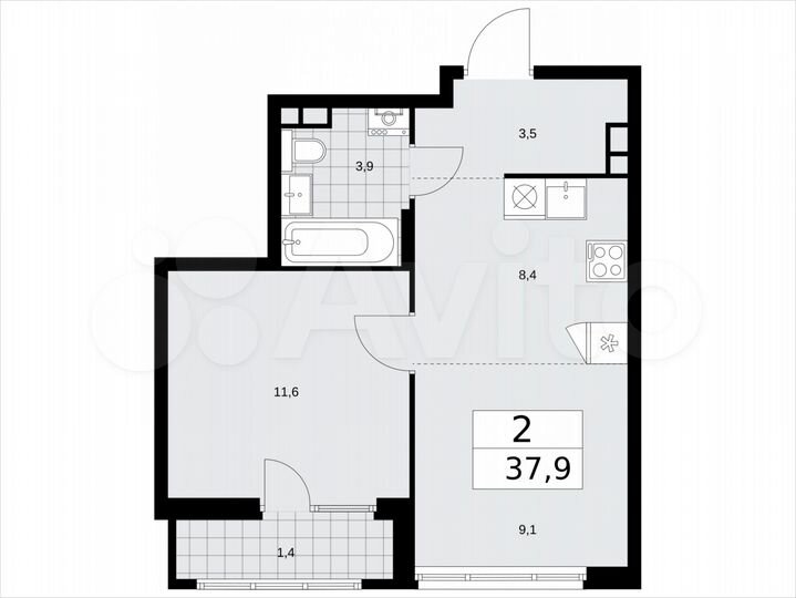 2-к. квартира, 37,9 м², 15/15 эт.