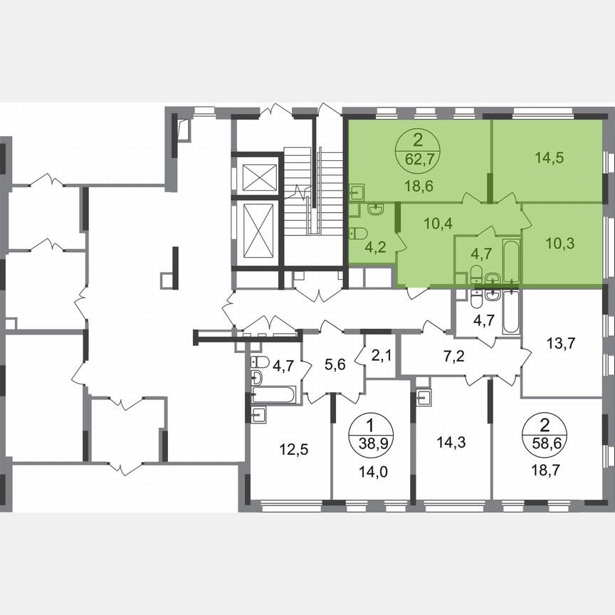 2-к. квартира, 62,7 м², 1/17 эт.