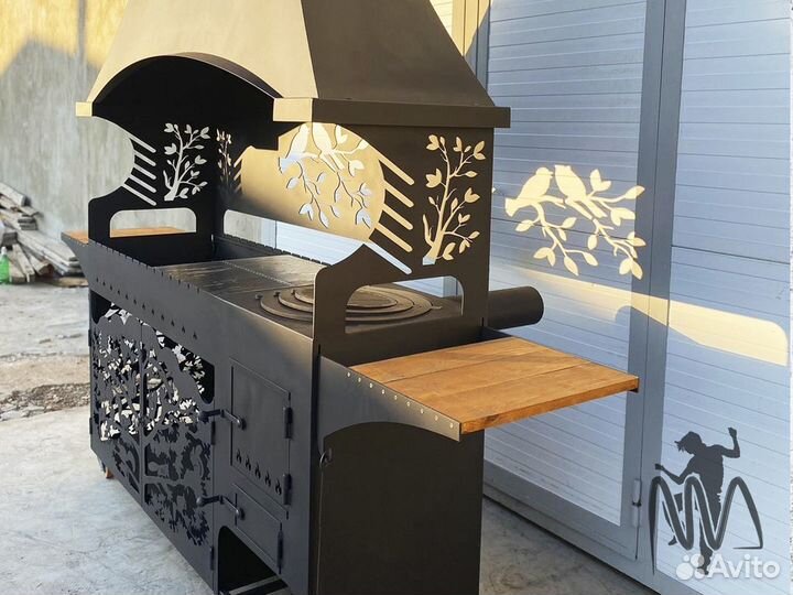 Мангал с печью под казан и вытяжкой