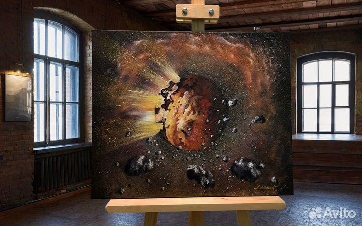 Космическая картина акрилом. Галактика / Астероиды