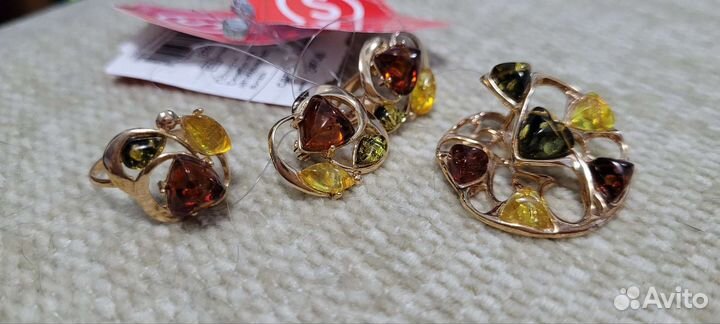 Сербряные серьги, кольцо, подвеска