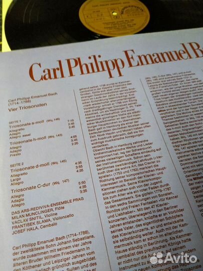 Carl Philipp Emanuel Bach 4 Triosonaten винил