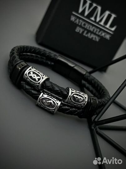 Браслет с рунами из натуральной кожи