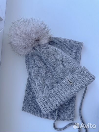 Шапка+снуд комплект из шерсти и ангоры