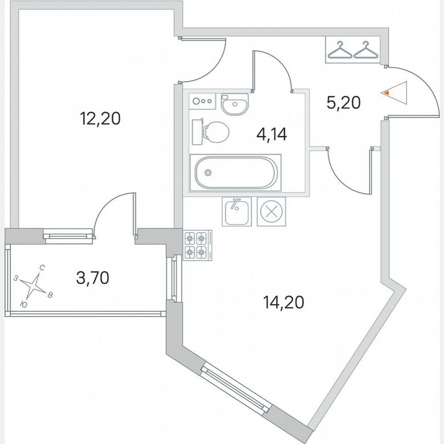 1-к. квартира, 38,7 м², 1/4 эт.