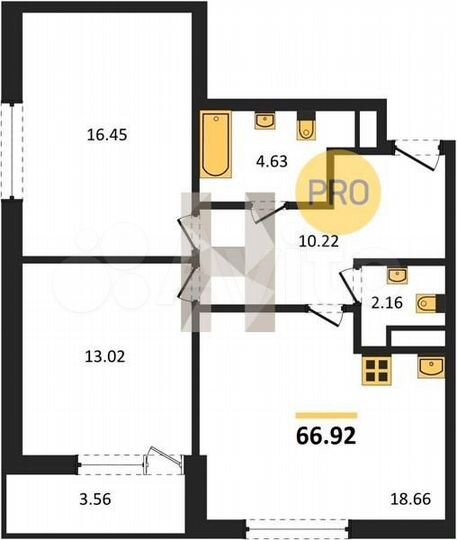 2-к. квартира, 66,9 м², 2/25 эт.