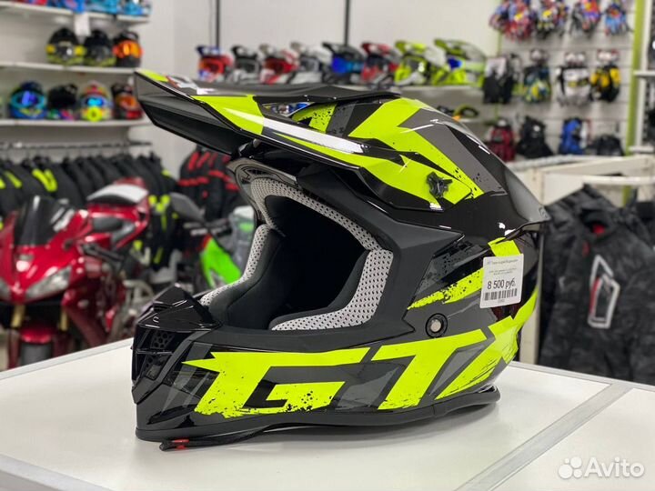 Шлем Кроссовый GTX Black/Fluo Yellow/Grey