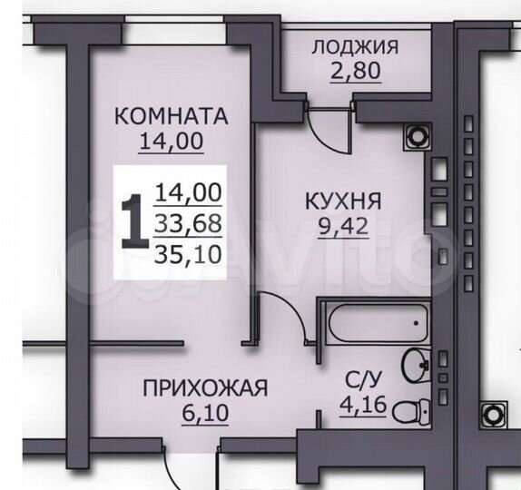 1-к. квартира, 35,1 м², 6/8 эт.