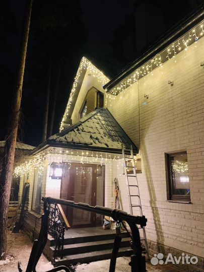 Украшение дома гирляндами / Монтаж гирлянд