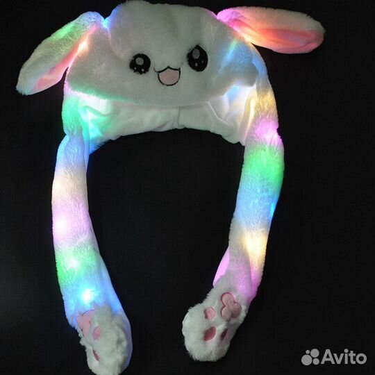 Шапка с Двигающимися Ушками Зайка Белая Светится
