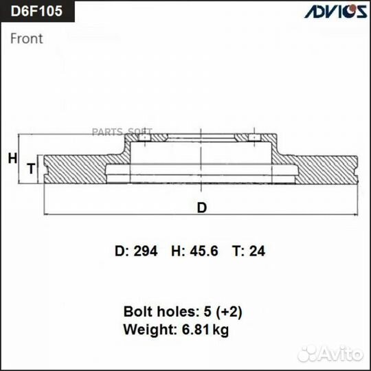 Advics D6F105B Диск торм. пер. mitsubishi outlande