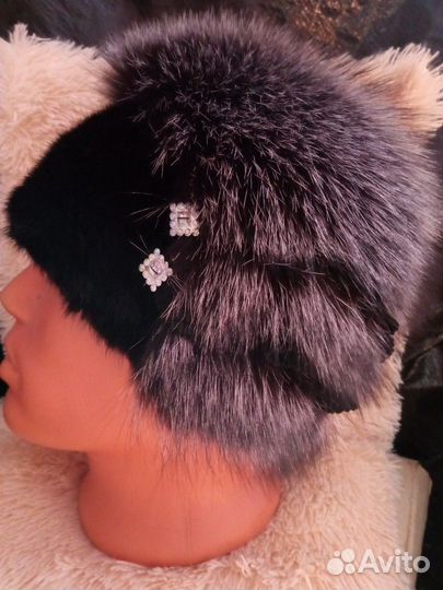Шапка женская норка+чернобурка