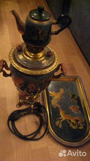 Самовар расписной+поднос+чайник электро