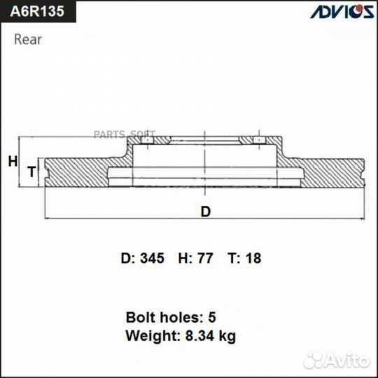 Advics A6R135B Диск торм. зад. toyota land cruiser