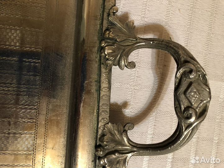 Антикварный поднос с ручками. Серебрение 19 век