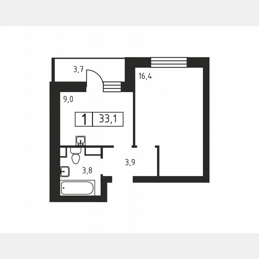 1-к. квартира, 33,1 м², 2/3 эт.