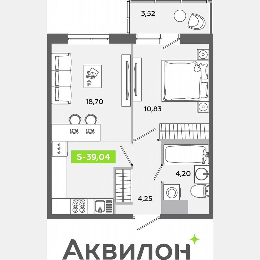 1-к. квартира, 39 м², 7/12 эт.
