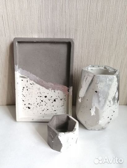 Набор из гипса в технике терраццо. 3 предмета