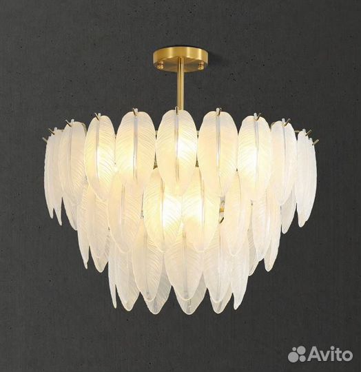 Стеклянная подвесная люстра с перьями, 3 уровня