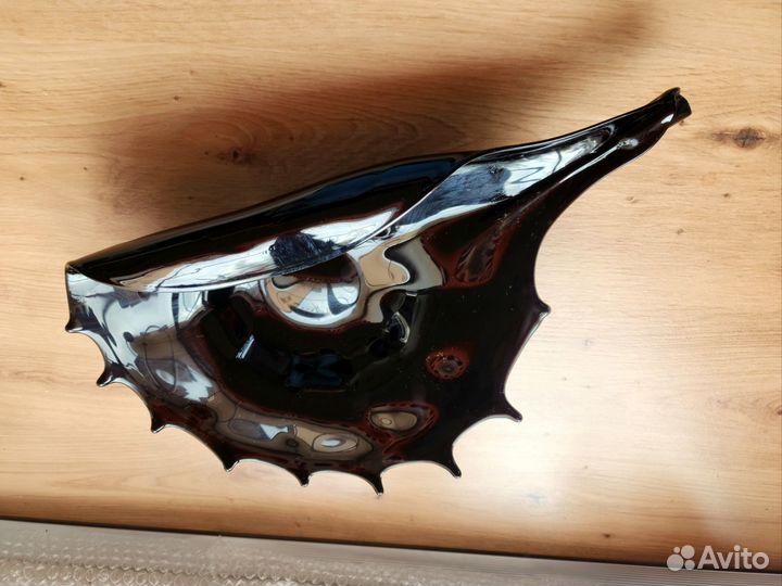 Блюдо декоративное, чёрное стекло Италия, handmade