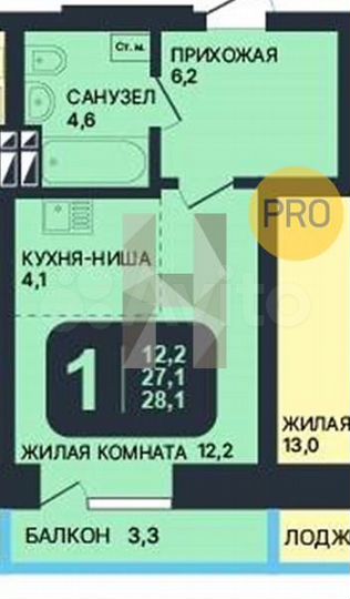 Квартира-студия, 28,1 м², 5/24 эт.