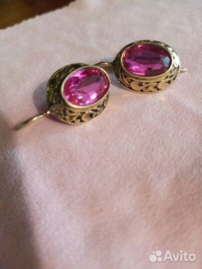 Серьги с турмалином винтаж, СССР, 875 проба