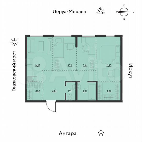 4-к. квартира, 64,2 м², 7/19 эт.