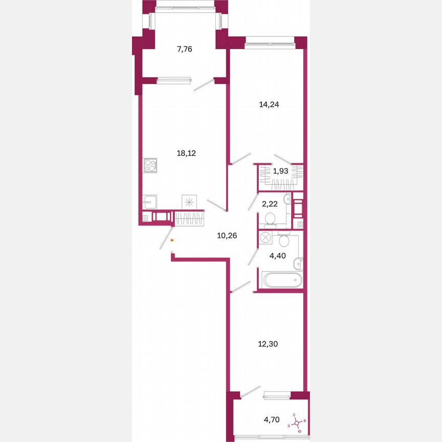 2-к. квартира, 69,7 м², 7/10 эт.