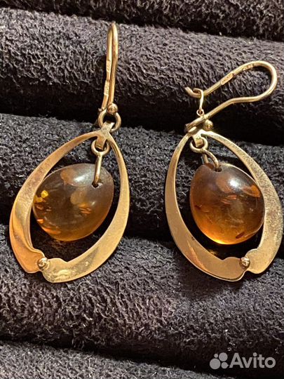 Золотые серьги с янтарем СССР