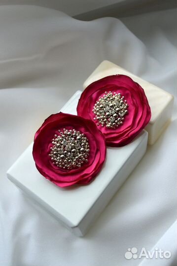 Крупные серьги цветы фуксия ручная работа