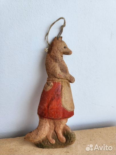 Старинная елочная игрушка объемный картонаж лиса