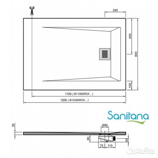 Поддон для душа Sanitana rocks 1200х800 белый