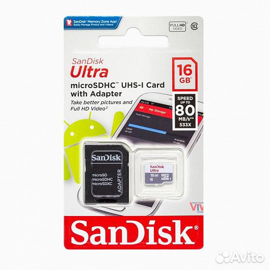Карта памяти Micro SD 16GB (UHS-1 48mb/s)
