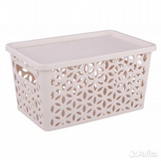 Корзина Мираж 29х19х15см 8л с крышкой пластик беже