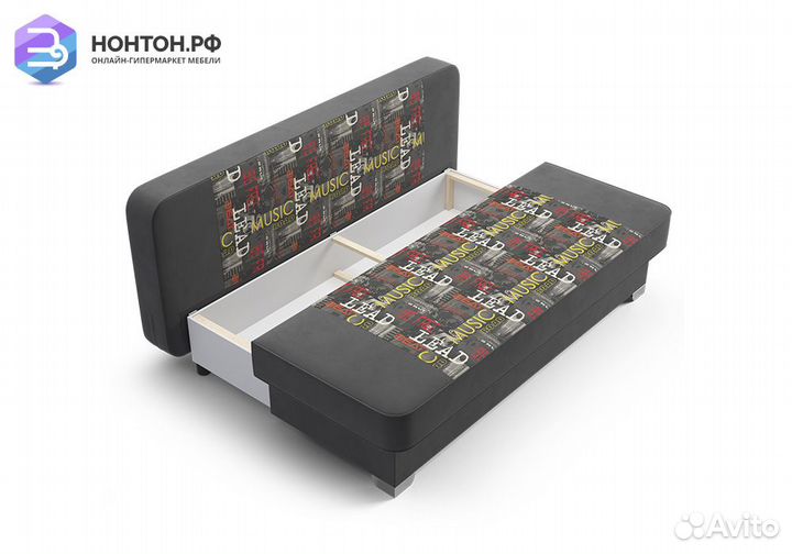 Диван еврокнижка Арвен темно-серый / принт Music G