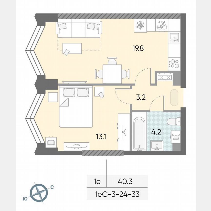 1-к. квартира, 40,3 м², 28/43 эт.