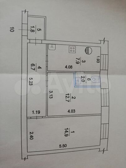2-к. квартира, 44 м², 1/2 эт.