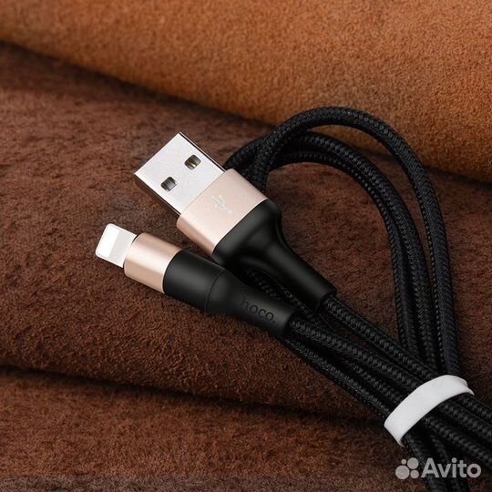 Кабель Hoco X26 USB-Lightning 1M, 2.4А, black-gold