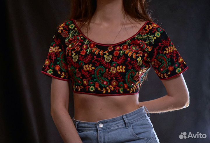 Короткий топ сари чоли блузка бохо ретро этно