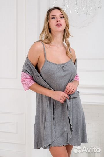 Халат женский из вискозы Адель Нуар серый меланж р