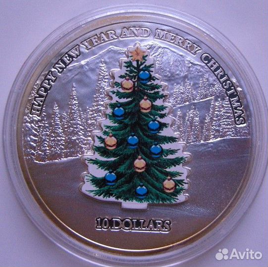 10 долларов 2008 г., Науру, Ёлка, унция Серебра