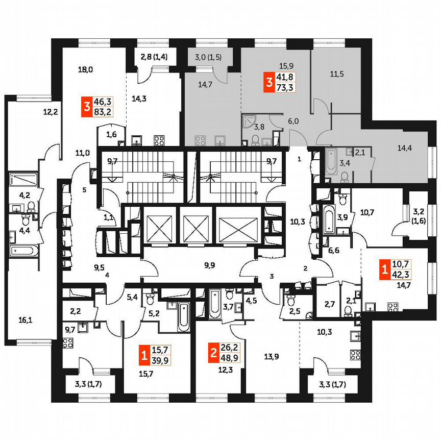 2-к. квартира, 73,3 м², 13/13 эт.