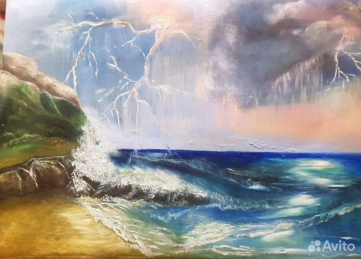 Картина маслом#пейзаж#,природа#море#гроза