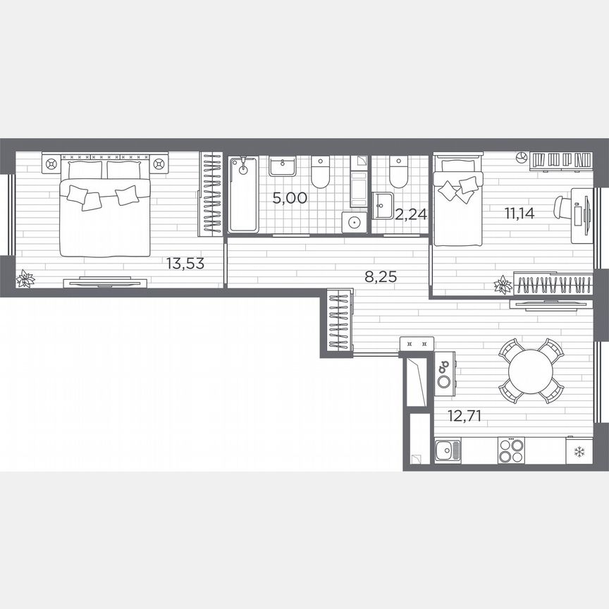 2-к. квартира, 52,9 м², 4/5 эт.