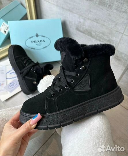 Ботинки зимние прада натур замша 35/36/37
