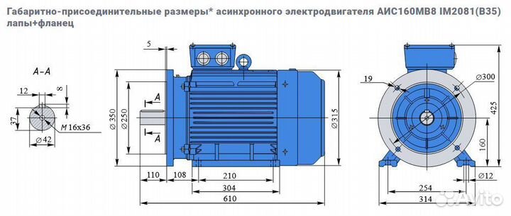 Электродвигатель евростандарта аис 5.5кВт/750об