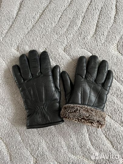 Мужские кожаные перчатки с натуральным мехом