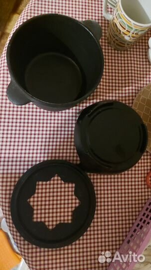 Фондюшница чугунная новая, термостакан