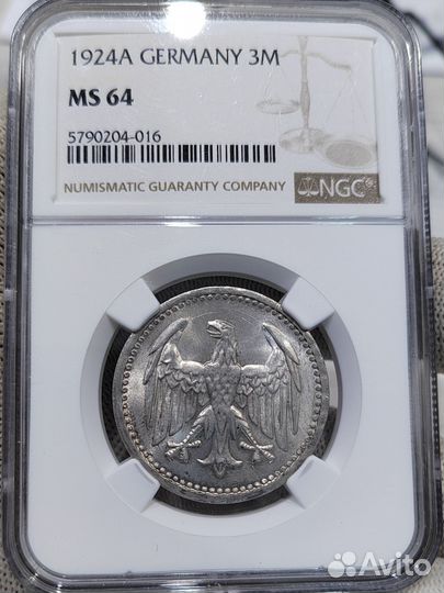 3 марки 1924 А. Веймар. Слаб NGC MS64